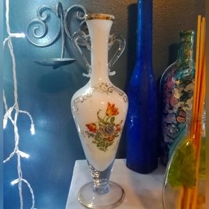 French Savres hand painted opaline glass vase